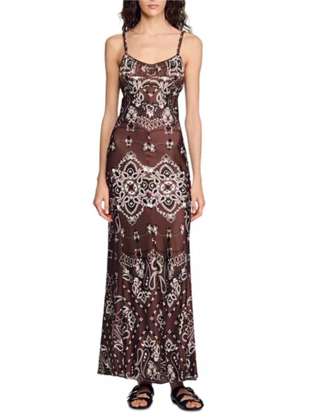 Sandro Brown Bandanna-Print Maxi Dress